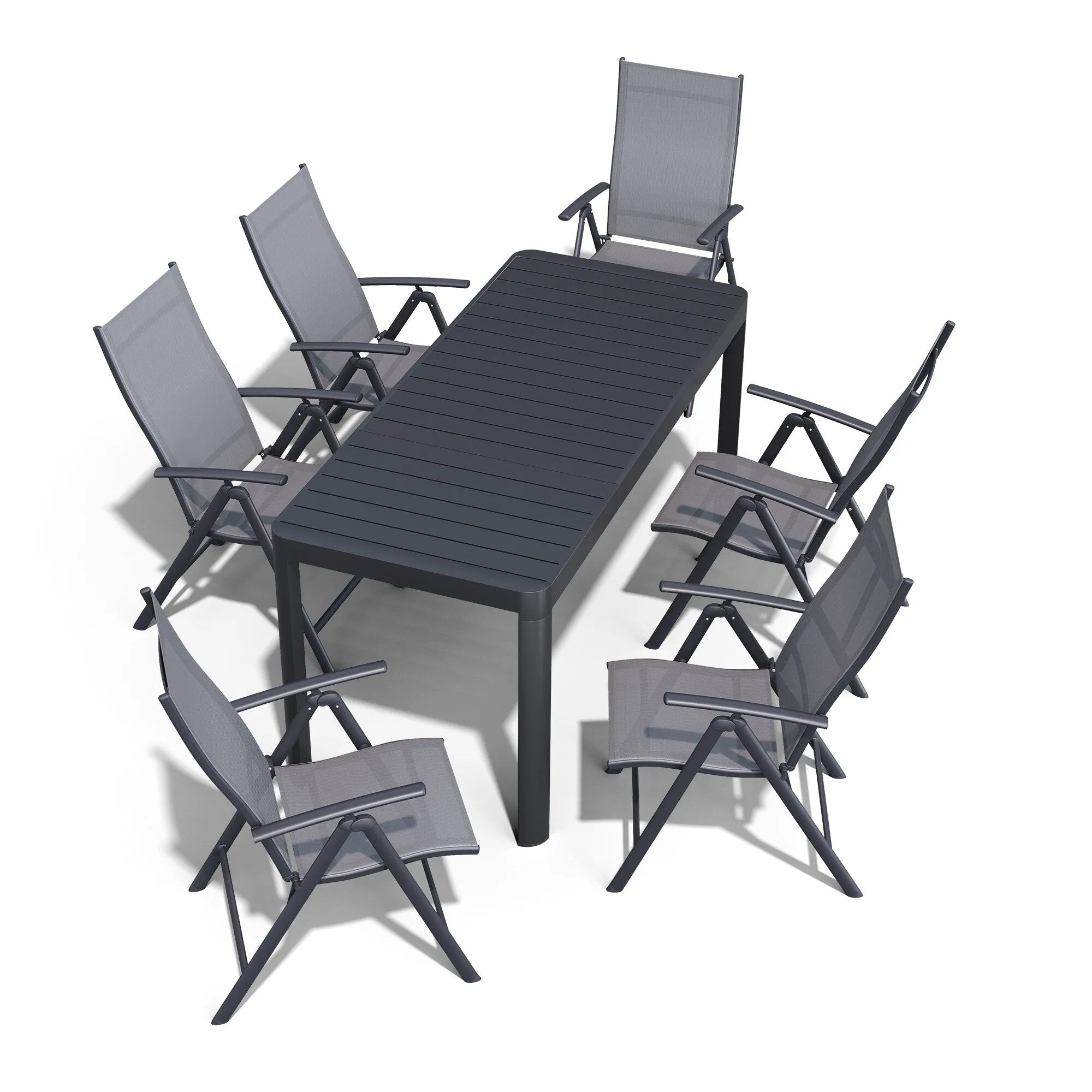 Outdoor Dining Table Aluminum Extendable Table with Durable Adjustable Reclining Folding Chair - N/A