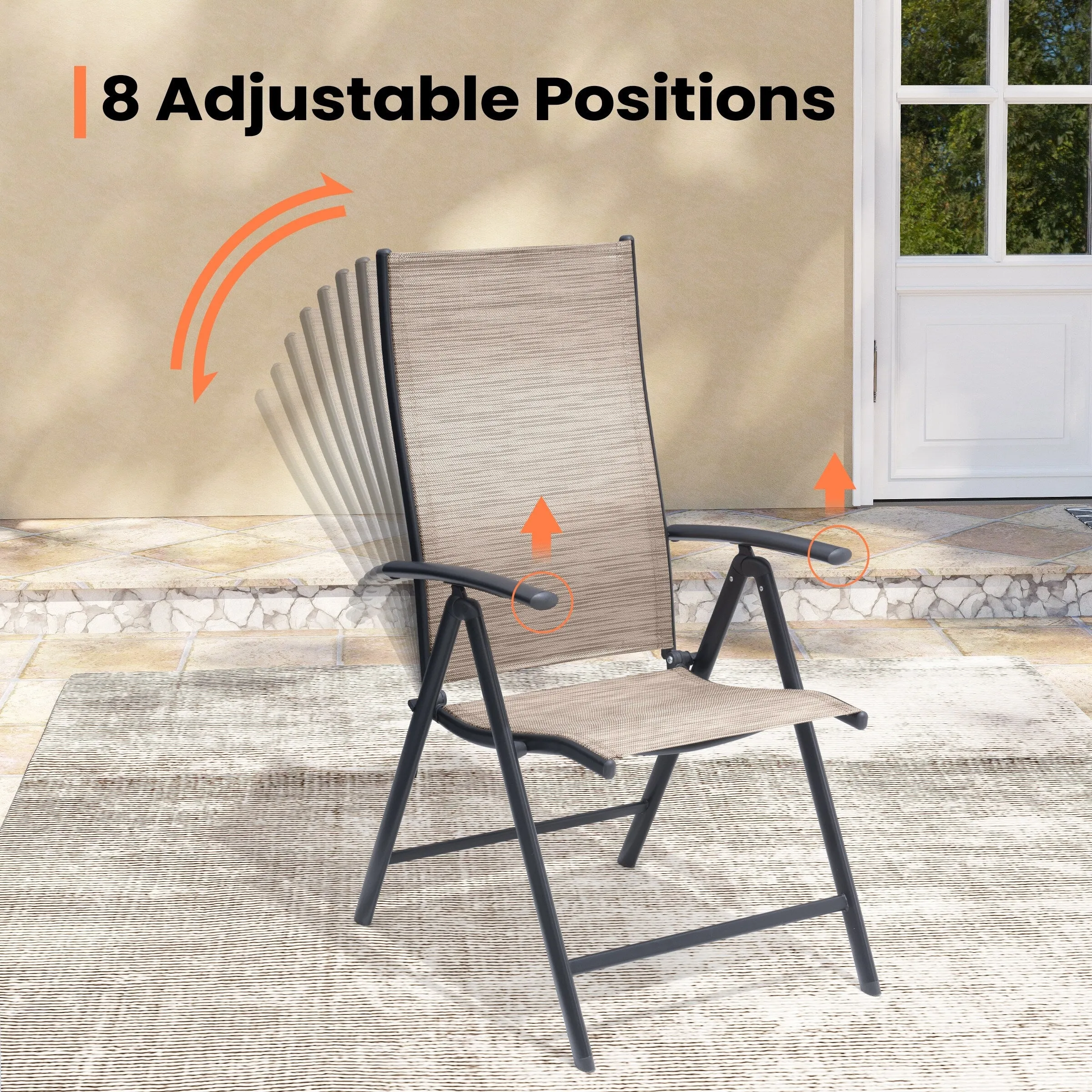 Outdoor Dining Table Aluminum Extendable Table with Durable Adjustable Reclining Folding Chair - N/A