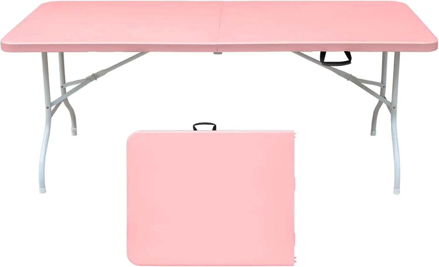 Outdoor Solutions with 6ft Folding Table, Portable Design for Camping, Parties, High Load Capacity, Pink