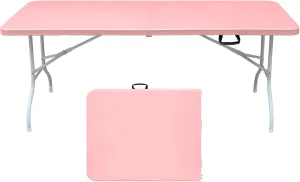 Outdoor Solutions with 6ft Folding Table, Portable Design for Camping, Parties, High Load Capacity, Pink