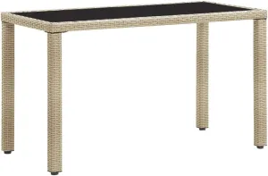 Outdoor Table for Dining, Camping, & Picnic, Beige Rattan & Steel with Tempered Glass, 60x123x74cm - Outdoor Furniture, Table, and Tables