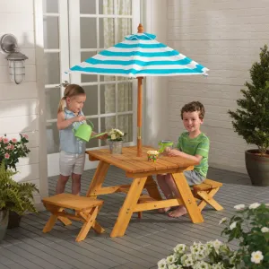 Outdoor Table with Benches & Umbrella