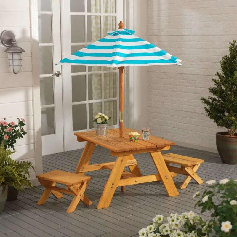 Outdoor Table with Benches & Umbrella