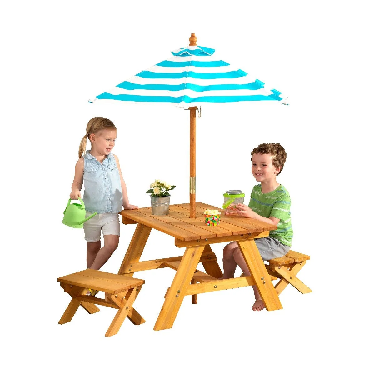 Outdoor Table with Benches & Umbrella