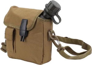 Outdoor Water Bottle - 1.5L Portable Water Canteen with Waist Bag, Multi Fuctional Flat Camping Water Bottle for Surplus or Bushcraft Gear (Khaki)