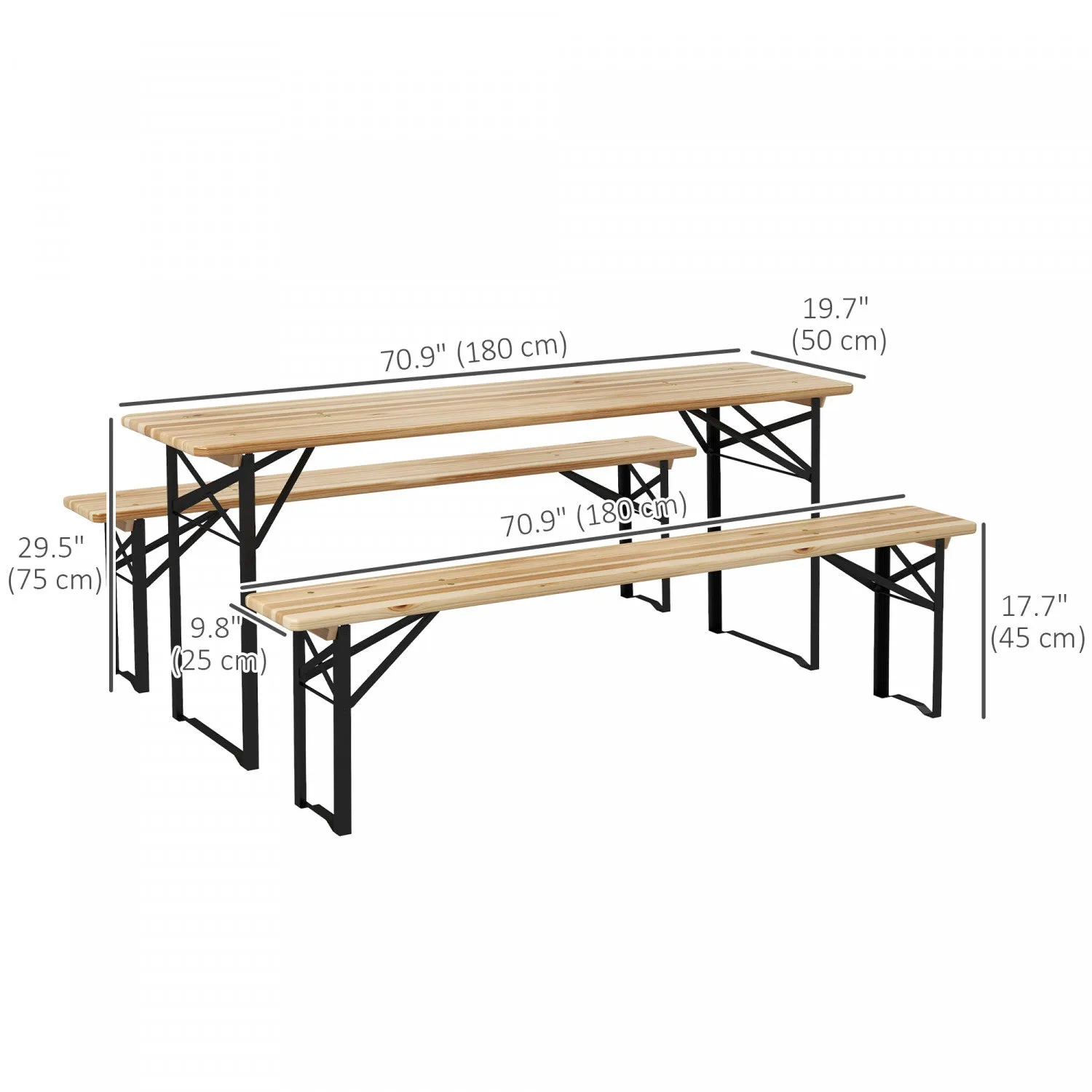 Outsunny 3 Pieces Folding Picnic Table Set