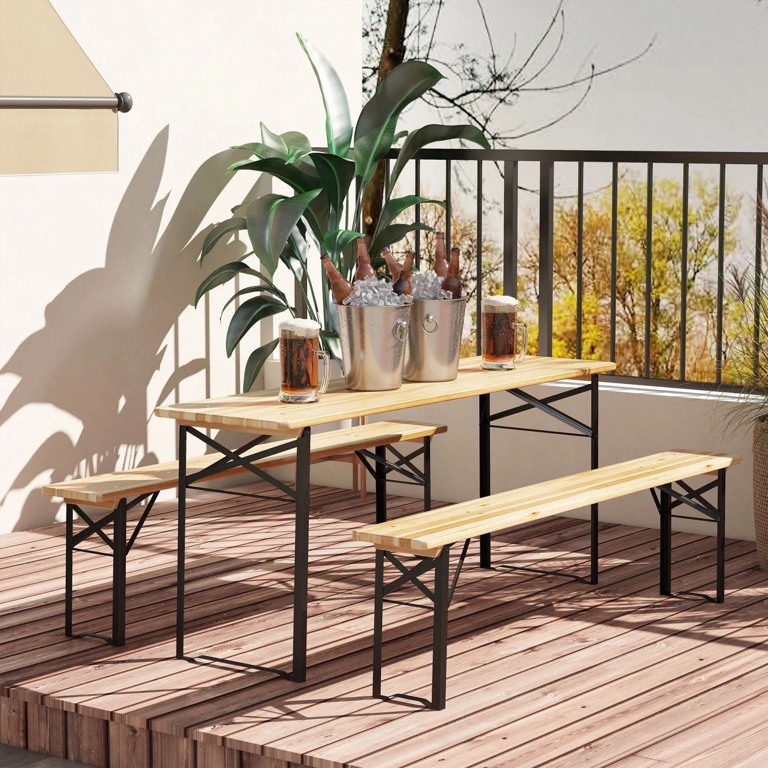 Outsunny 3 Pieces Folding Picnic Table Set