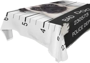 Oyihfvs Pug Holding A Placard Rectangle Wrinkle Tablecloth, Stain Proof Table Cloth Cover for Indoor Dining Outdoor Party Picnic Decor 54 x 72 in