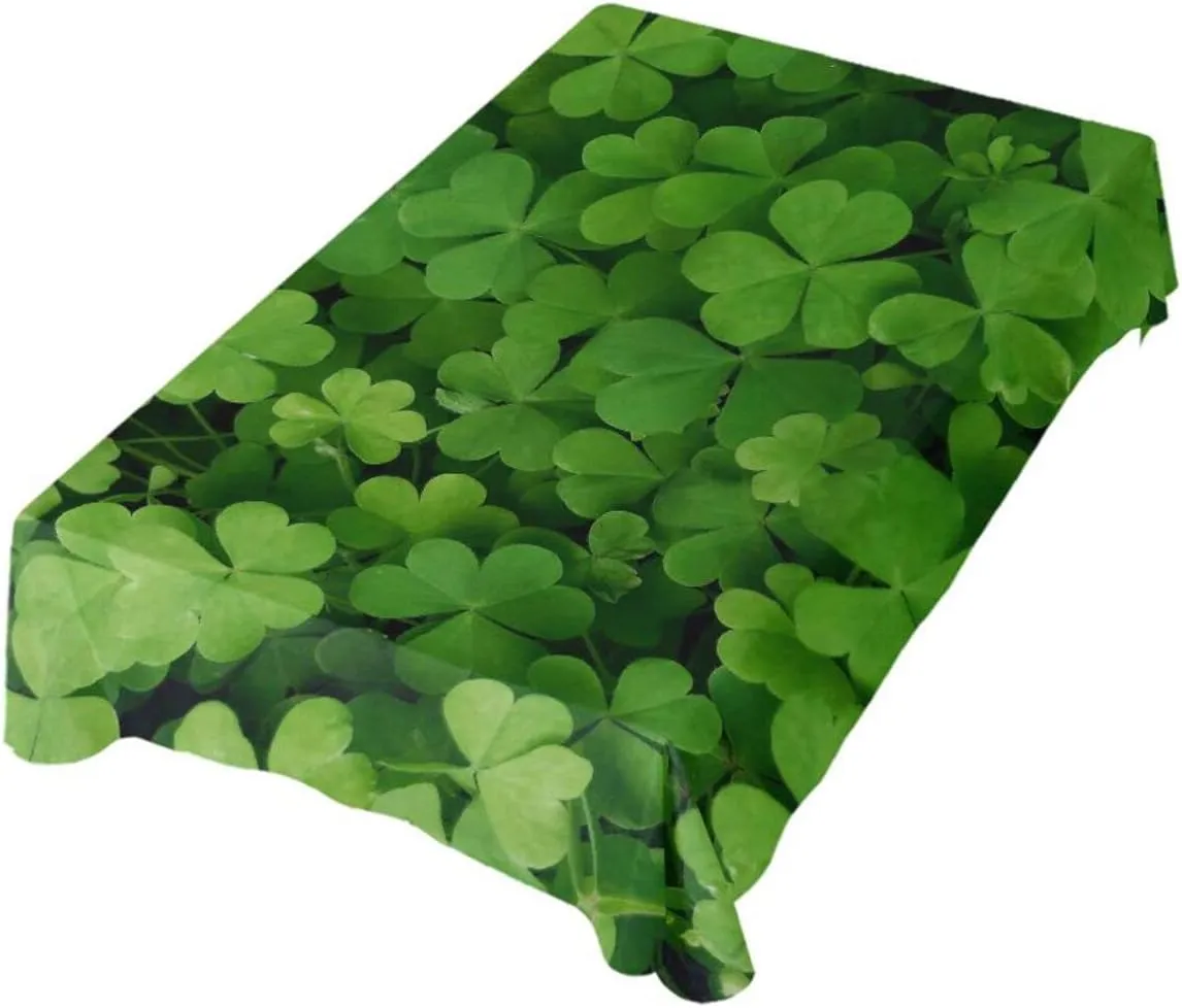 Oyihfvs St Patrick's Day Green Seamless Shamrock Clover Lucky Four Leaves Rectangle Wrinkle Tablecloth, Stain Proof Table Cloth Cover for Indoor Dining Outdoor Party Picnic Decor 60 x 108 in
