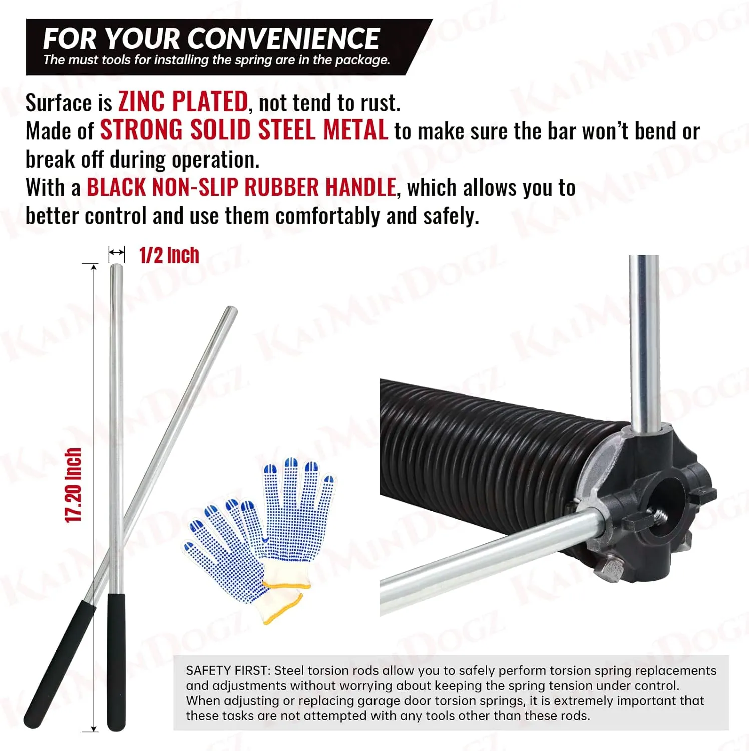 Pair of 2" Garage Door Torsion Springs Set with Non-Slip Winding Bar & Gloves,High Precision Electrophoresis Black Coated, for Replacement & Installation, MIN 16,000 Cycles (0.207x2''x27'')