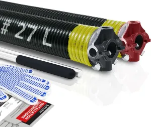 Pair of 2" Garage Door Torsion Springs Set with Non-Slip Winding Bar & Gloves,High Precision Electrophoresis Black Coated, for Replacement & Installation, MIN 16,000 Cycles (0.207x2''x27'')