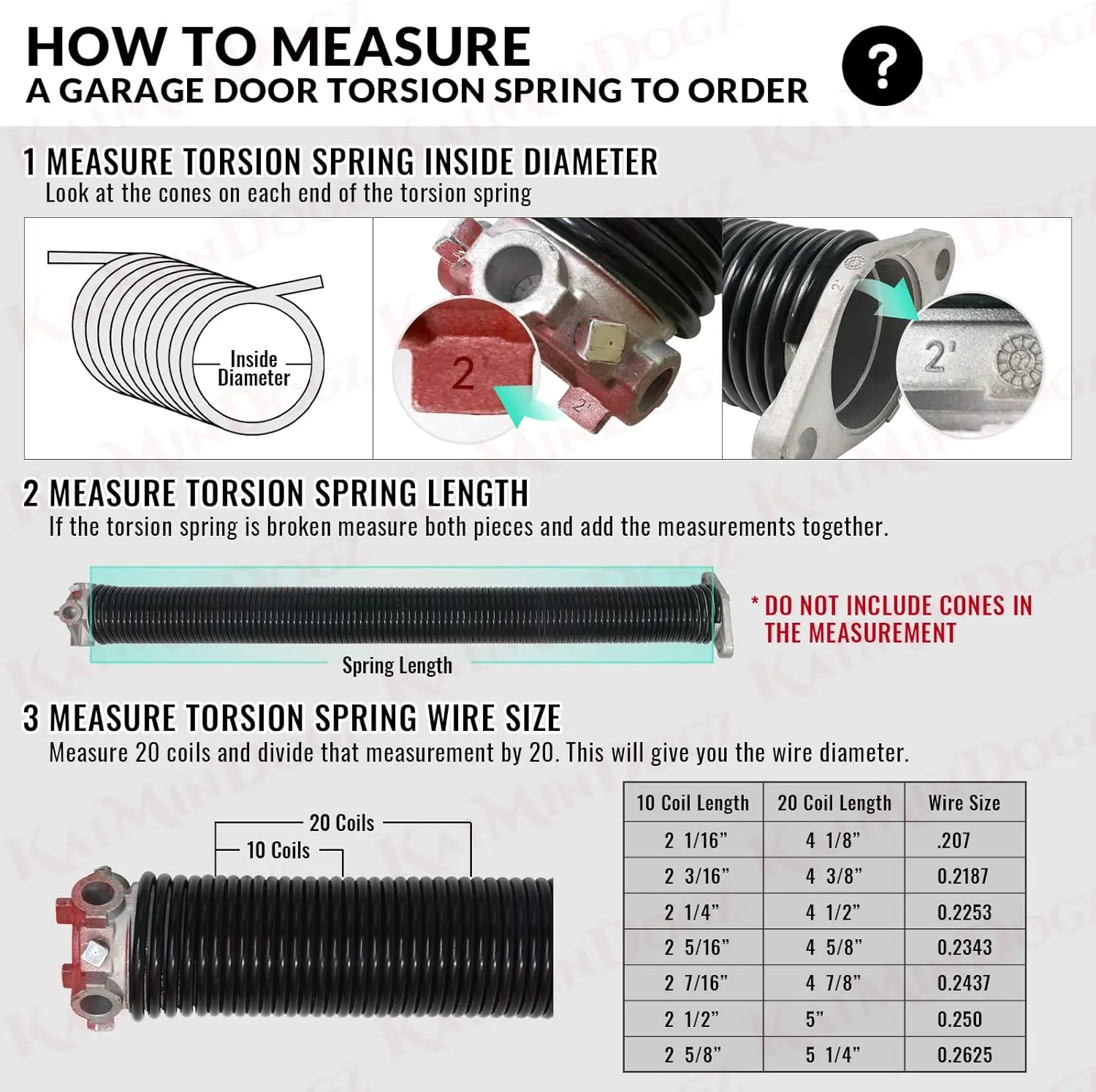 Pair of 2" Garage Door Torsion Springs Set with Non-Slip Winding Bar & Gloves,High Precision Electrophoresis Black Coated, for Replacement & Installation, MIN 16,000 Cycles (0.207x2''x27'')