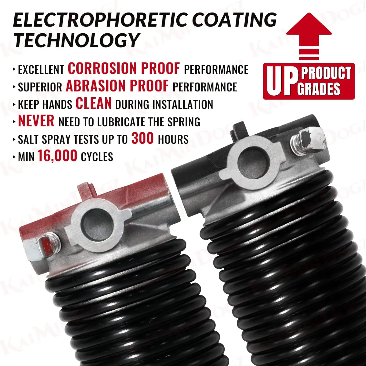 Pair of 2" Garage Door Torsion Springs Set with Non-Slip Winding Bar & Gloves,High Precision Electrophoresis Black Coated, for Replacement & Installation, MIN 16,000 Cycles (0.207x2''x27'')