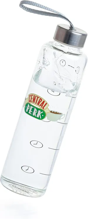 Paladone Friends TV Show Glass Water Bottle with Time Markers and Wrist Strap, 550 ml