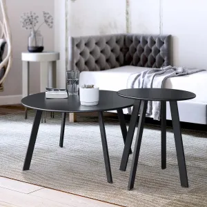 Patio Outdoor Coffee Table Set of 2 - Weather Resistant Outdoor Round End Table Modern Coffee Tables for Living Room Balcony Home Office (Black)