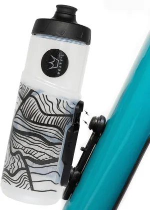 Peaty's Fidlock Lockin Magnetic Bike Water Bottle & Mount, Topo/Clear, 600 ml/ 20 oz.