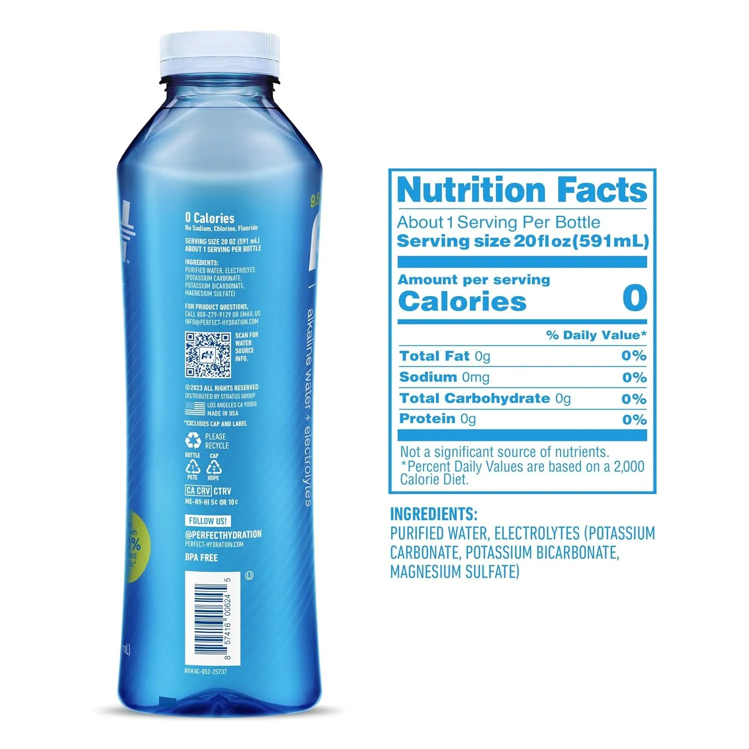 Perfect Hydration 9.5  pH Alkaline Drinking Water, 20-Ounce Bottle, Case of 24