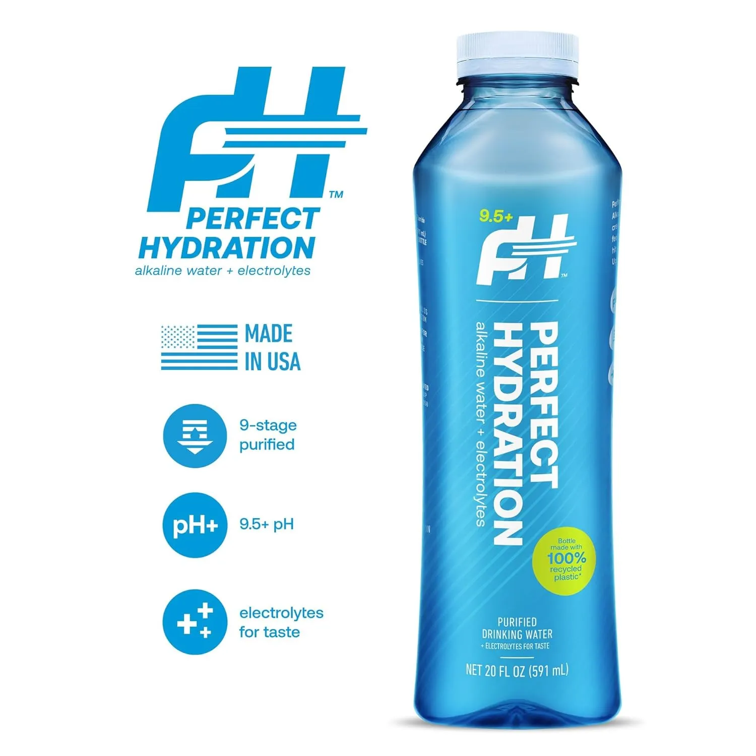 Perfect Hydration 9.5  pH Alkaline Drinking Water, 20-Ounce Bottle, Case of 24