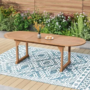 PHI VILLA Outdoor Acacia Wood Expandable Table for 6-8, Extendable Wooden Dining Table with Slat Design, Large Rectangular Farmhouse Dining Furniture for Patio, Deck, Porch, Backyard