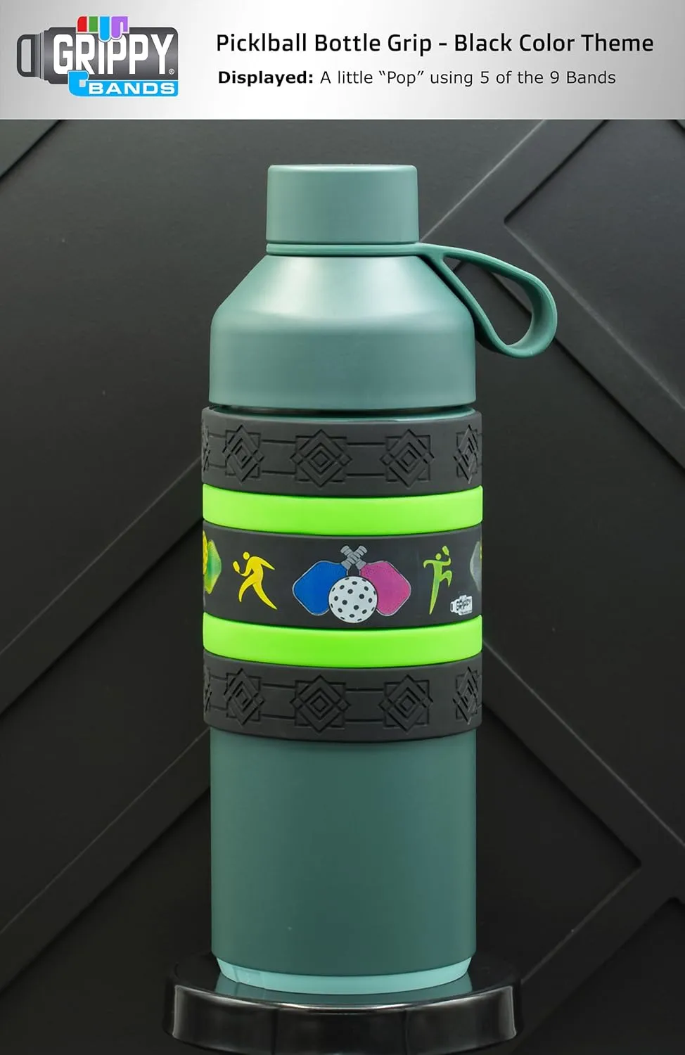 Pickleball Water Bottle Grip Kit - BLACK: Large - 9 Bands for Superior Grip, Style, & Protection.