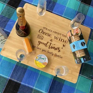 Picnic Bamboo Wine Travel Table Engraved