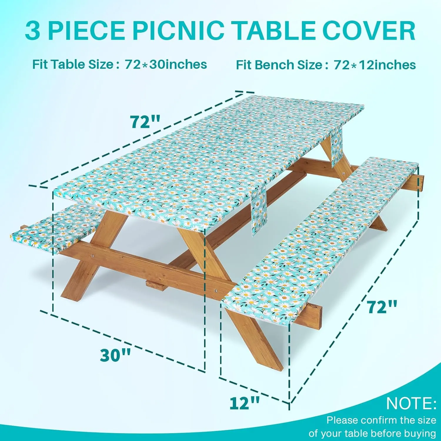 Picnic Table Cover with Bench Covers Waterproof Camping Tablecloth with Elastic for 6 Foot Rectangle Tables Outdoor Travel Essentials list Summer Rv Vacation Finds Gifts Ideas for Mens Womens