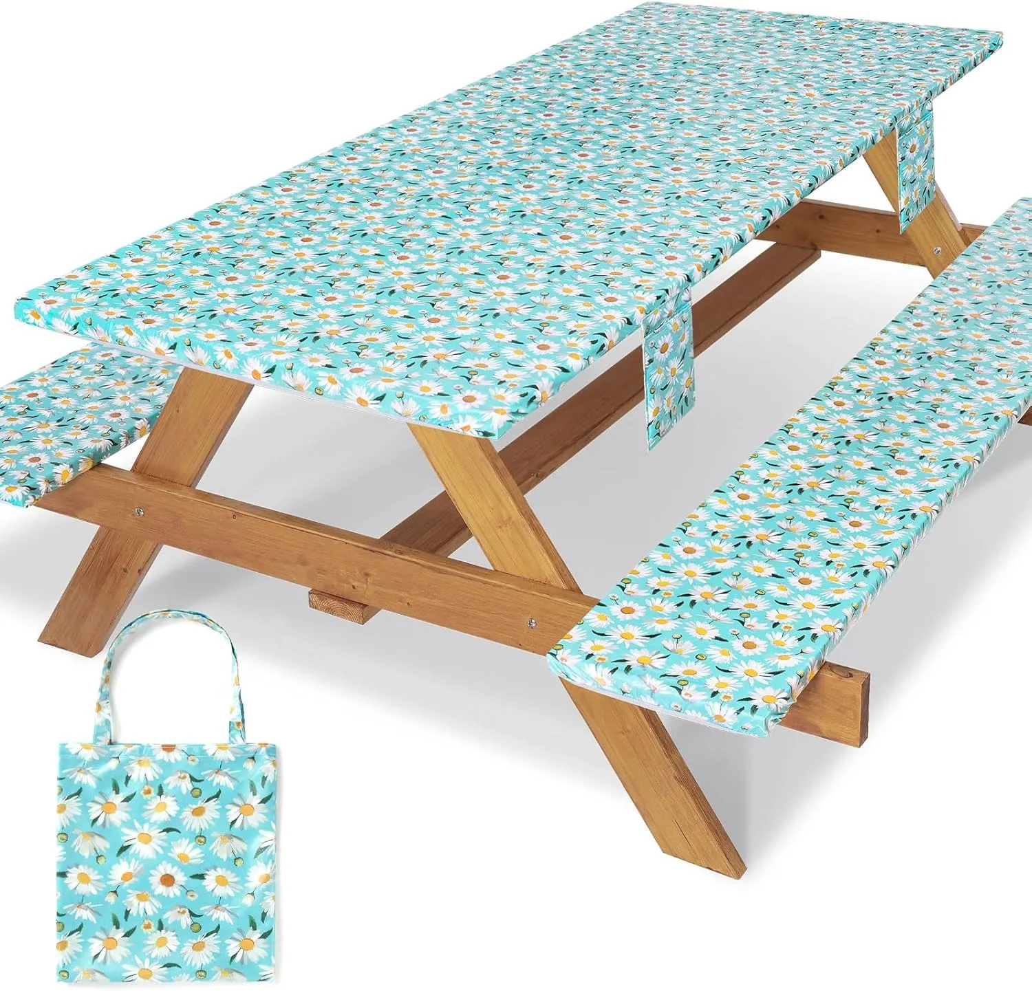 Picnic Table Cover with Bench Covers Waterproof Camping Tablecloth with Elastic for 6 Foot Rectangle Tables Outdoor Travel Essentials list Summer Rv Vacation Finds Gifts Ideas for Mens Womens