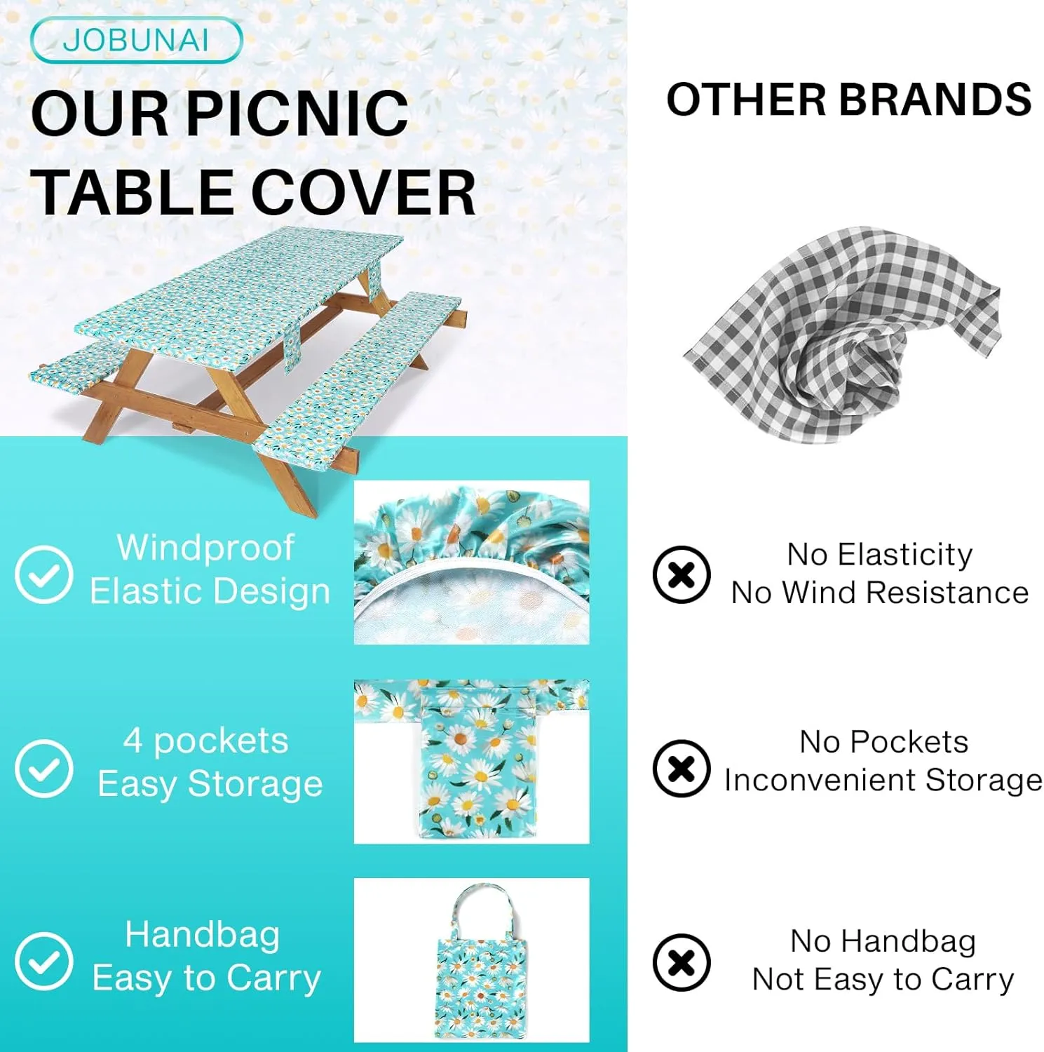 Picnic Table Cover with Bench Covers Waterproof Camping Tablecloth with Elastic for 6 Foot Rectangle Tables Outdoor Travel Essentials list Summer Rv Vacation Finds Gifts Ideas for Mens Womens