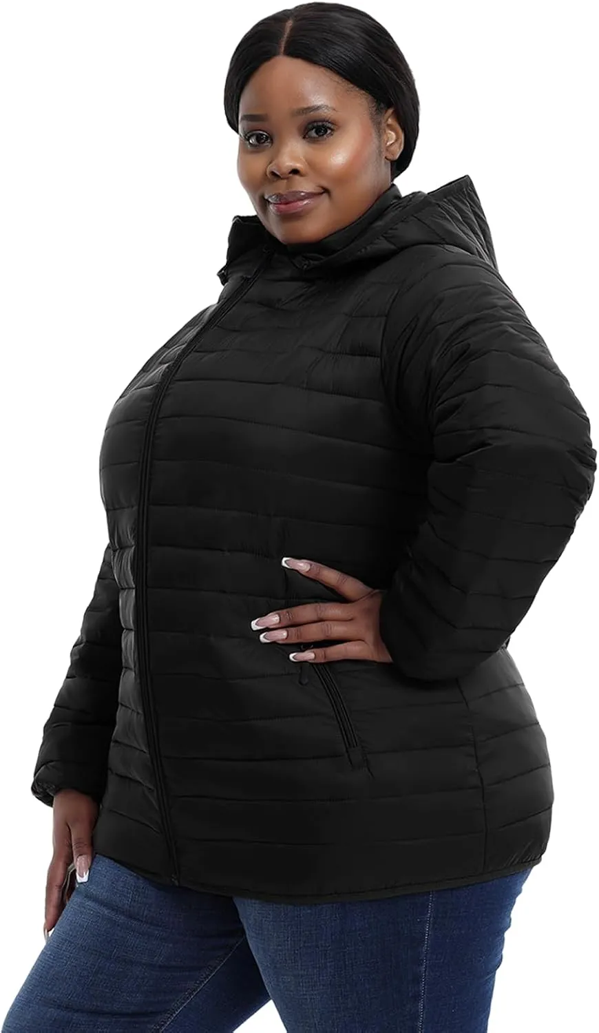 Plus Size Women's Packable Puffer Jacket 1X-6X Water-Resistant Lightweight Winter Coat(Exclusively for Plus Size)