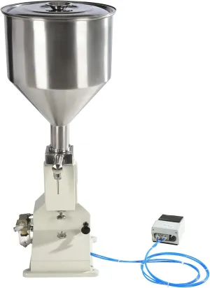 Pneumatic Filling Machine with 10L Hopper, Stainless Steel Manual Pneumatic Paste Liquid Filling Machine 5-50ml Adjustable Bottle Filler Machine for Pharmaceutical, Cosmetic,Liquids Food