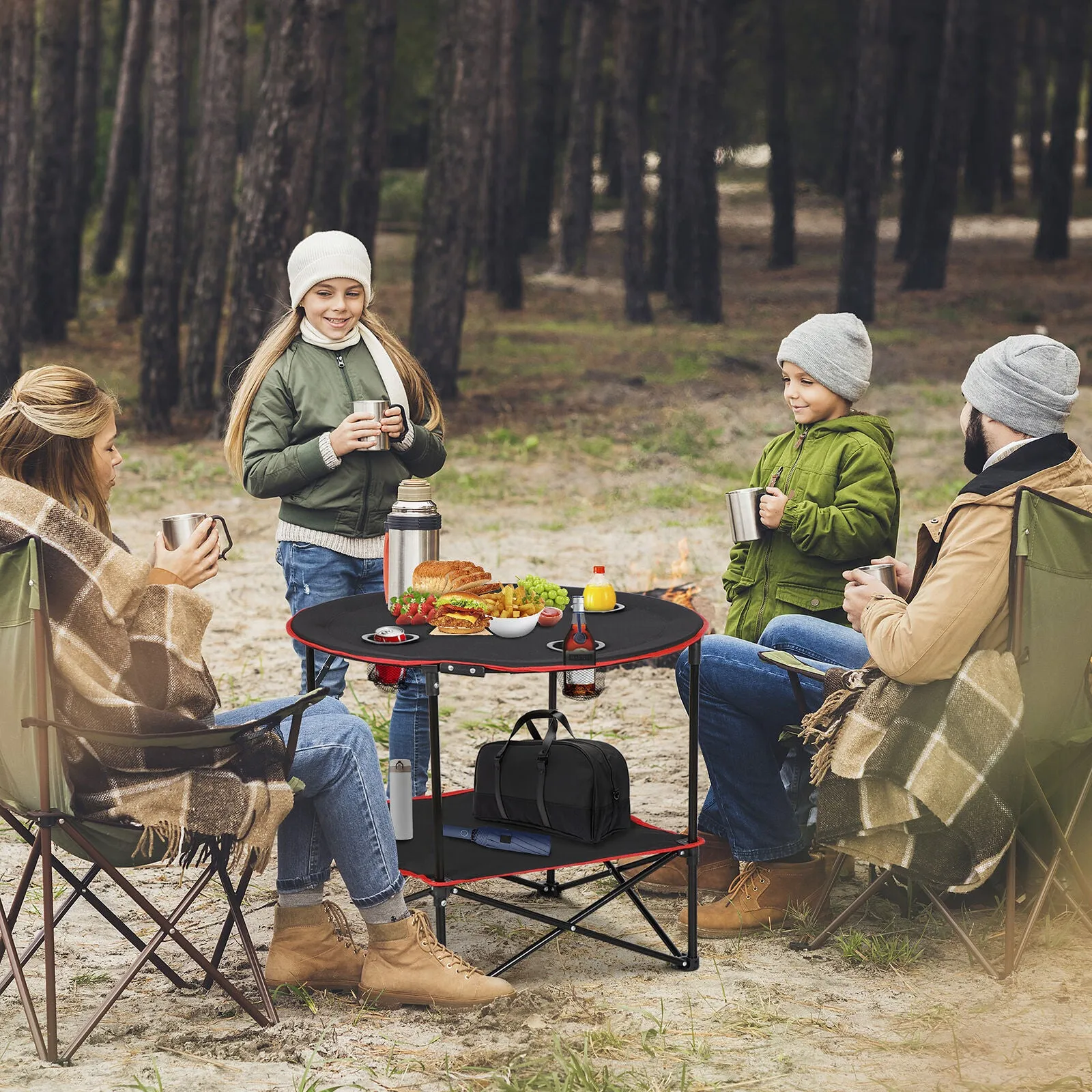 portable folding picnic table with cup holders and carry bag
