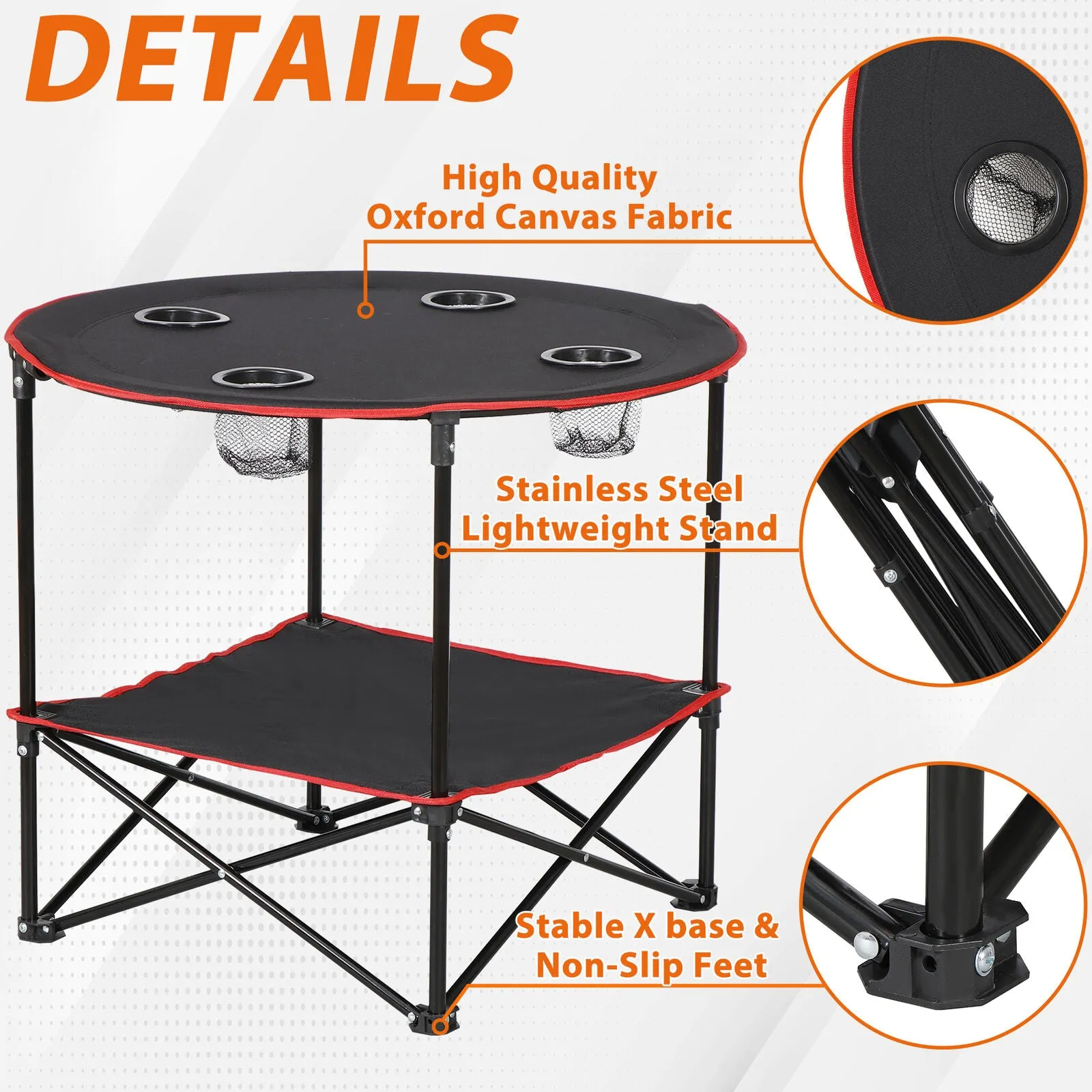 portable folding picnic table with cup holders and carry bag