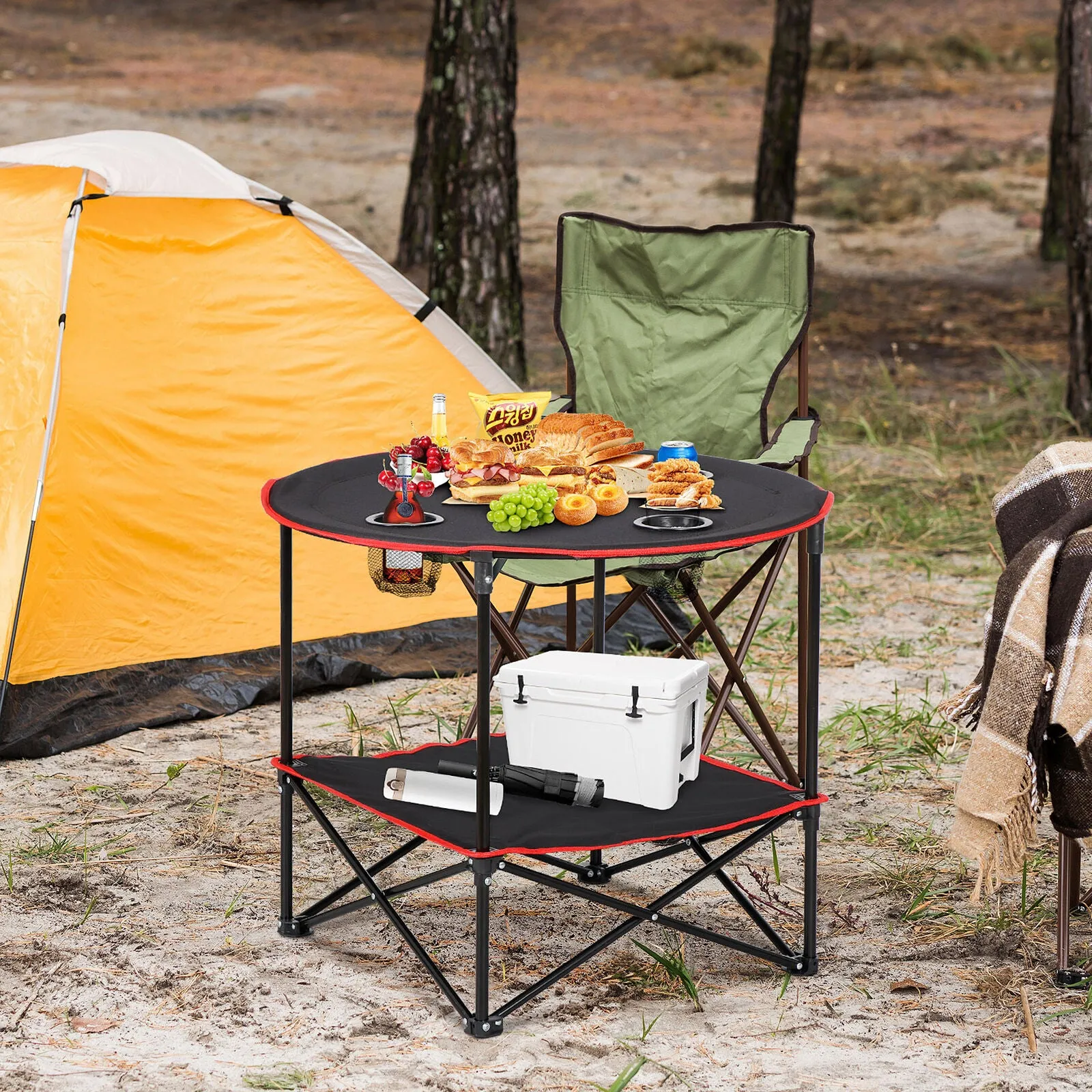 portable folding picnic table with cup holders and carry bag