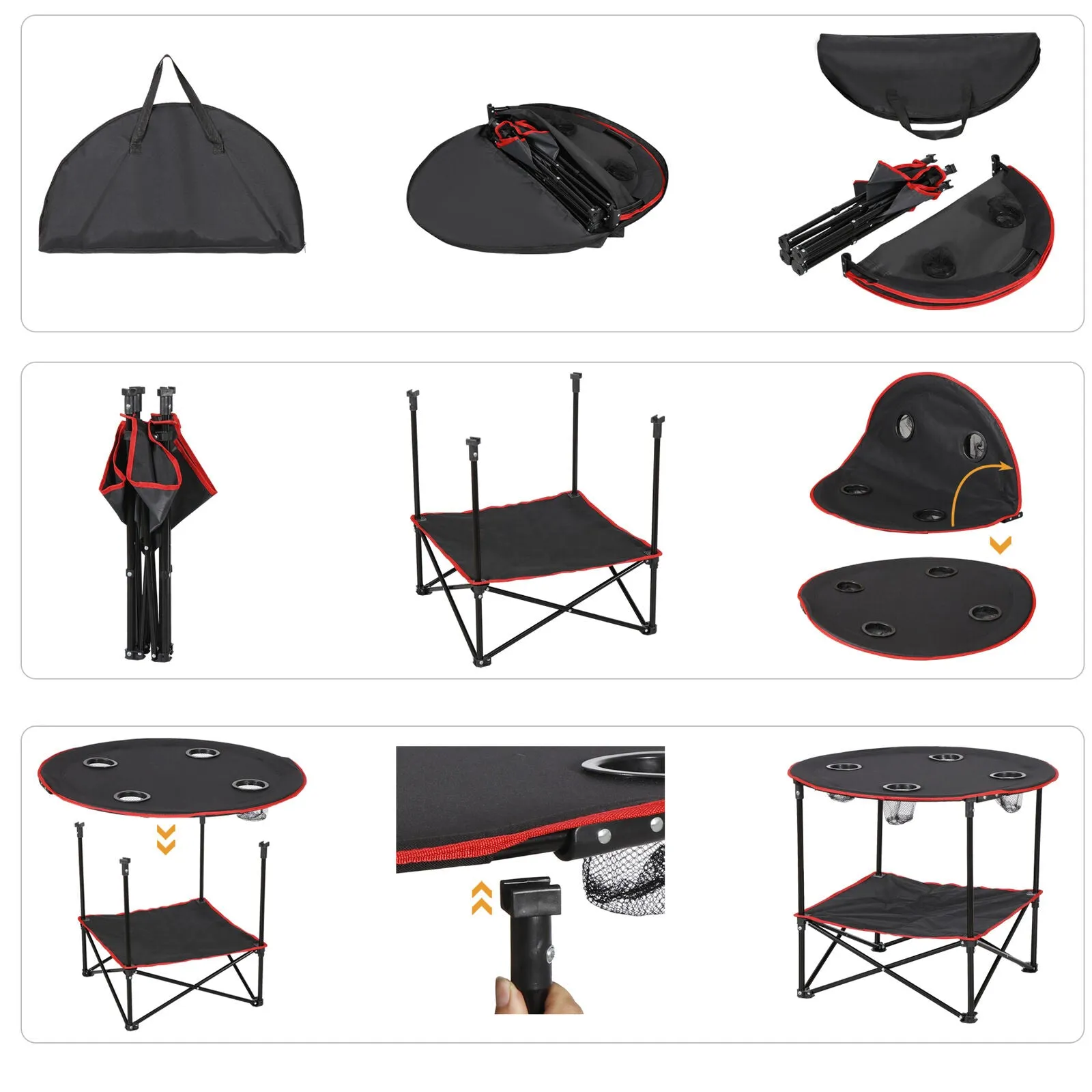 portable folding picnic table with cup holders and carry bag