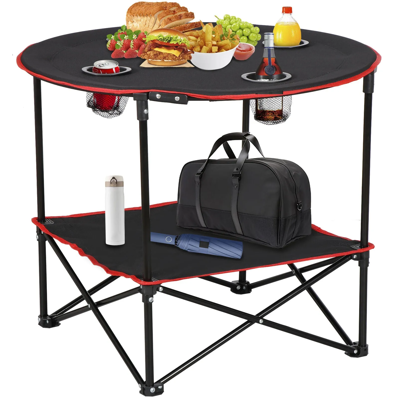 portable folding picnic table with cup holders and carry bag