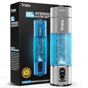 Portable Hydrogen Water Bottle Generator - 280ML 5Min/10min Water Ionizer Machine 5800PPM ,SPE/PEM Technology,Rechargeable Aqua Health, for Travel,Office,Home,Fitness,Sports Drinking-Silver