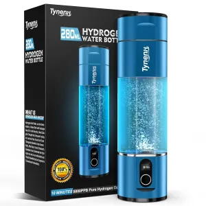 Portable Hydrogen Water Bottle Generator: 280ML Water lonizer Machine with 5800PPB ,SPE/PEM Technology,5/10min,Rechargeable Aquahealth Hydrogen Water,for Travel,Office Fitness Drinking(Blue)