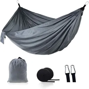 Portable Parachute Hammock,double1-2 Person Camping Hammock,Breathable Quick-Drying Anti-Rollover Backpacking Hiking Garden Yard Gray 270x140cm