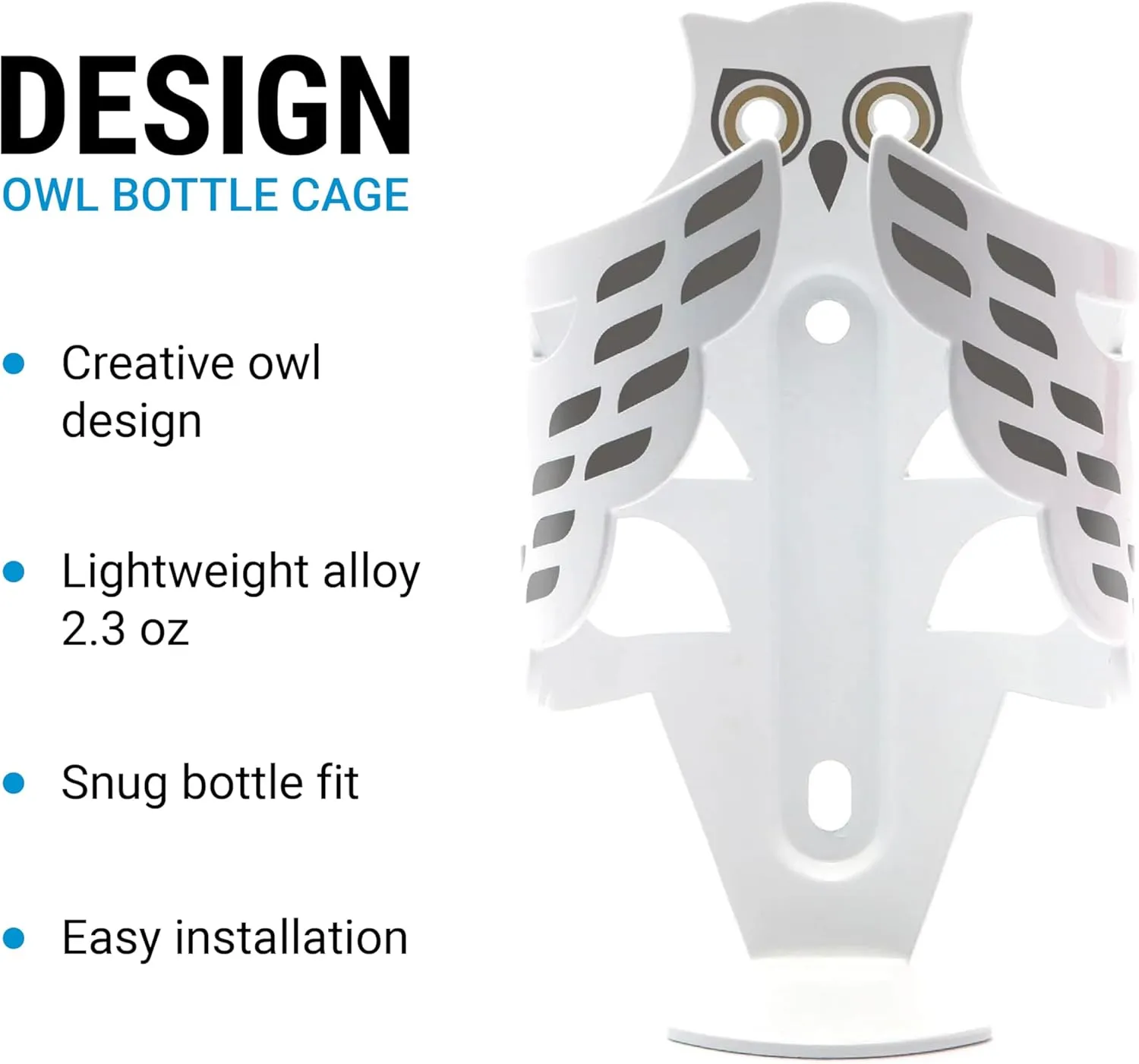 Portland Design Works Water Bottle Cage - Lightweight Water Bottle Holder for Bikes, Owl Cage, Snowy Owl