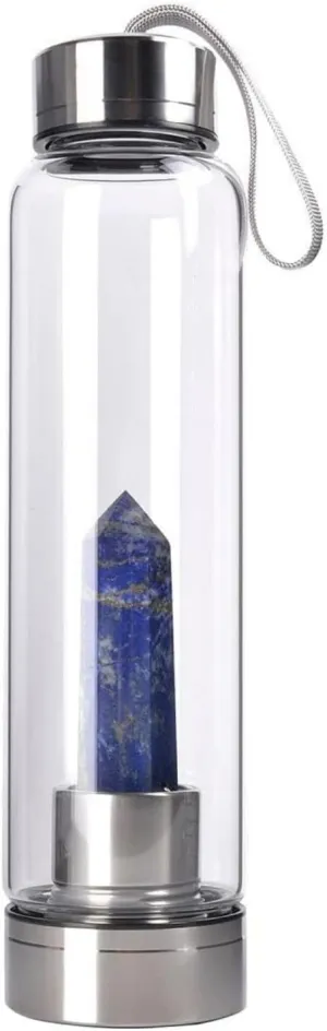 PROW Unique Natural Crystal Energy Water Bottle Energizing Exercise Yoga Drinking Mug Healthy Healing Quartz Gemstone Easy Carry Mug (Blue Crystal)
