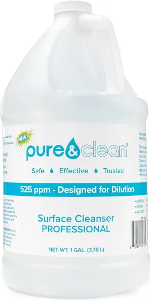 PURE & CLEAN Multi Surface Cleaner Hypochlorous Acid Cleaning Solution Powerful HOCl for Use On Most Any Surface All Purpose Cleaner Hospital Grade, Safe For Foggers, 1 Gallon