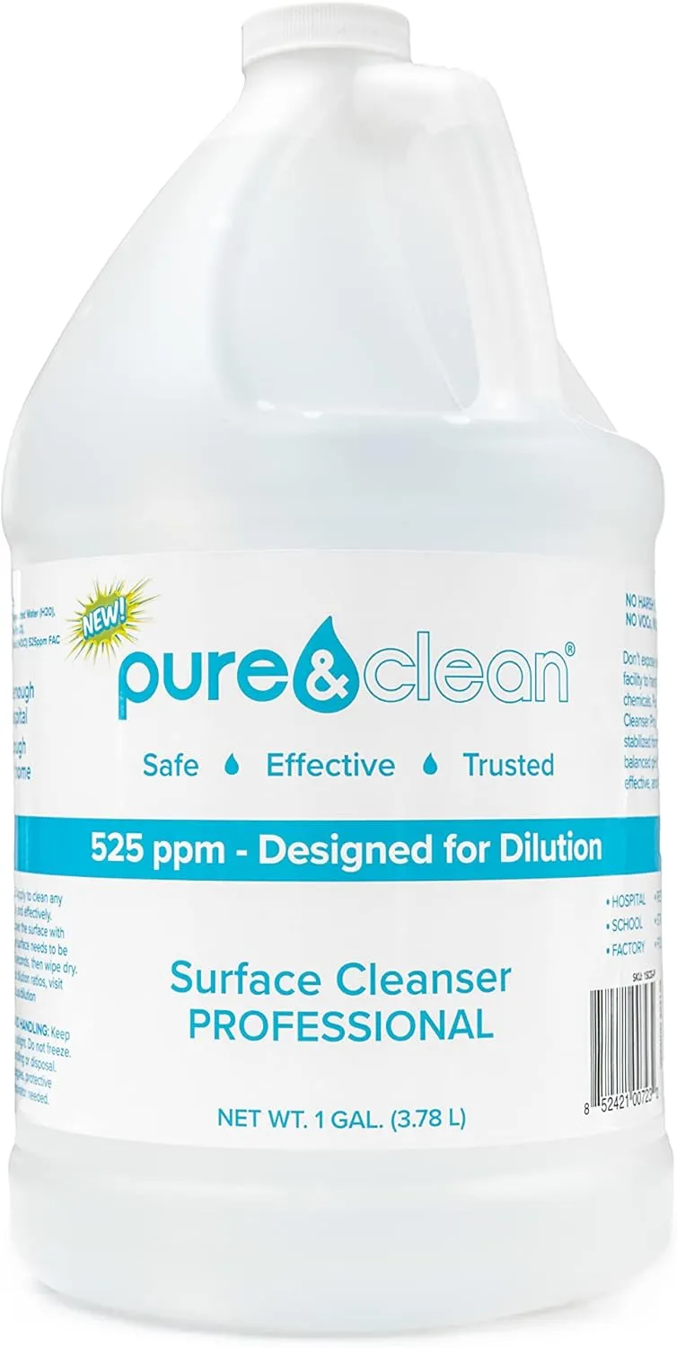 PURE & CLEAN Multi Surface Cleaner Hypochlorous Acid Cleaning Solution Powerful HOCl for Use On Most Any Surface All Purpose Cleaner Hospital Grade, Safe For Foggers, 1 Gallon
