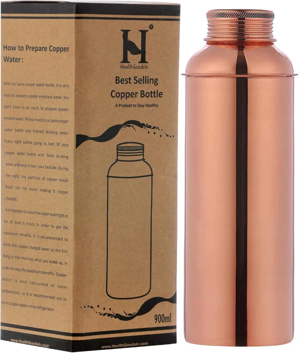 Pure Copper Fanta Bottle for Ayurvedic Health Benefits, 900 Ml (30.40 Fl Oz) (WITHOUT Lacquered)