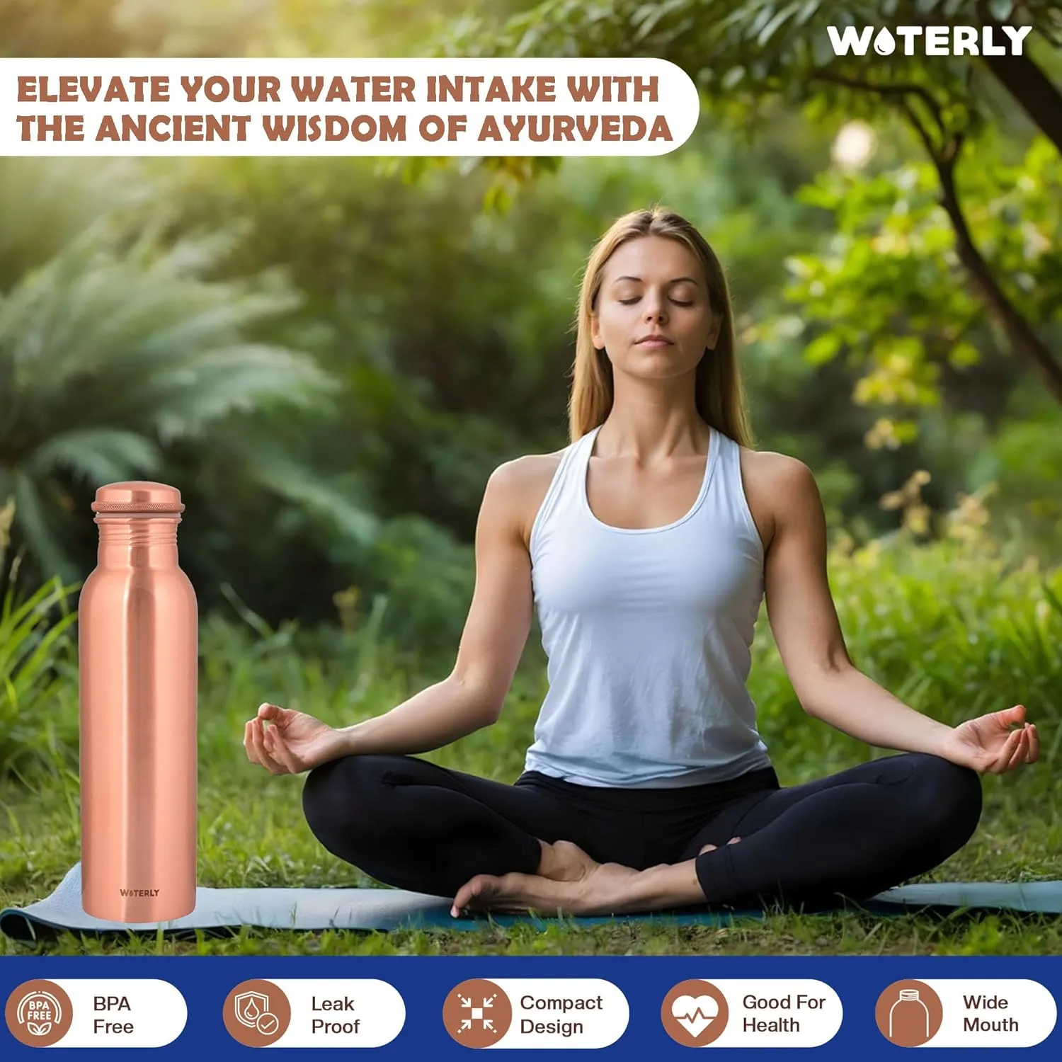 Pure Copper Water Bottle 34 oz Leak Proof Design | 100% Copper | copper healing water benefits for Drinking, Traveling, gifts, Gym& Office | (1000 ml)