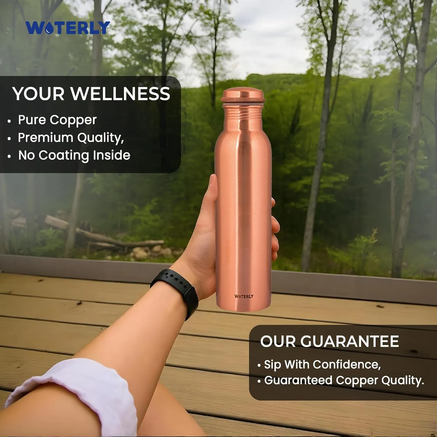 Pure Copper Water Bottle 34 oz Leak Proof Design | 100% Copper | copper healing water benefits for Drinking, Traveling, gifts, Gym& Office | (1000 ml)