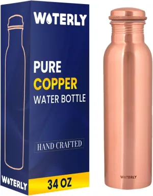 Pure Copper Water Bottle 34 oz Leak Proof Design | 100% Copper | copper healing water benefits for Drinking, Traveling, gifts, Gym& Office | (1000 ml)