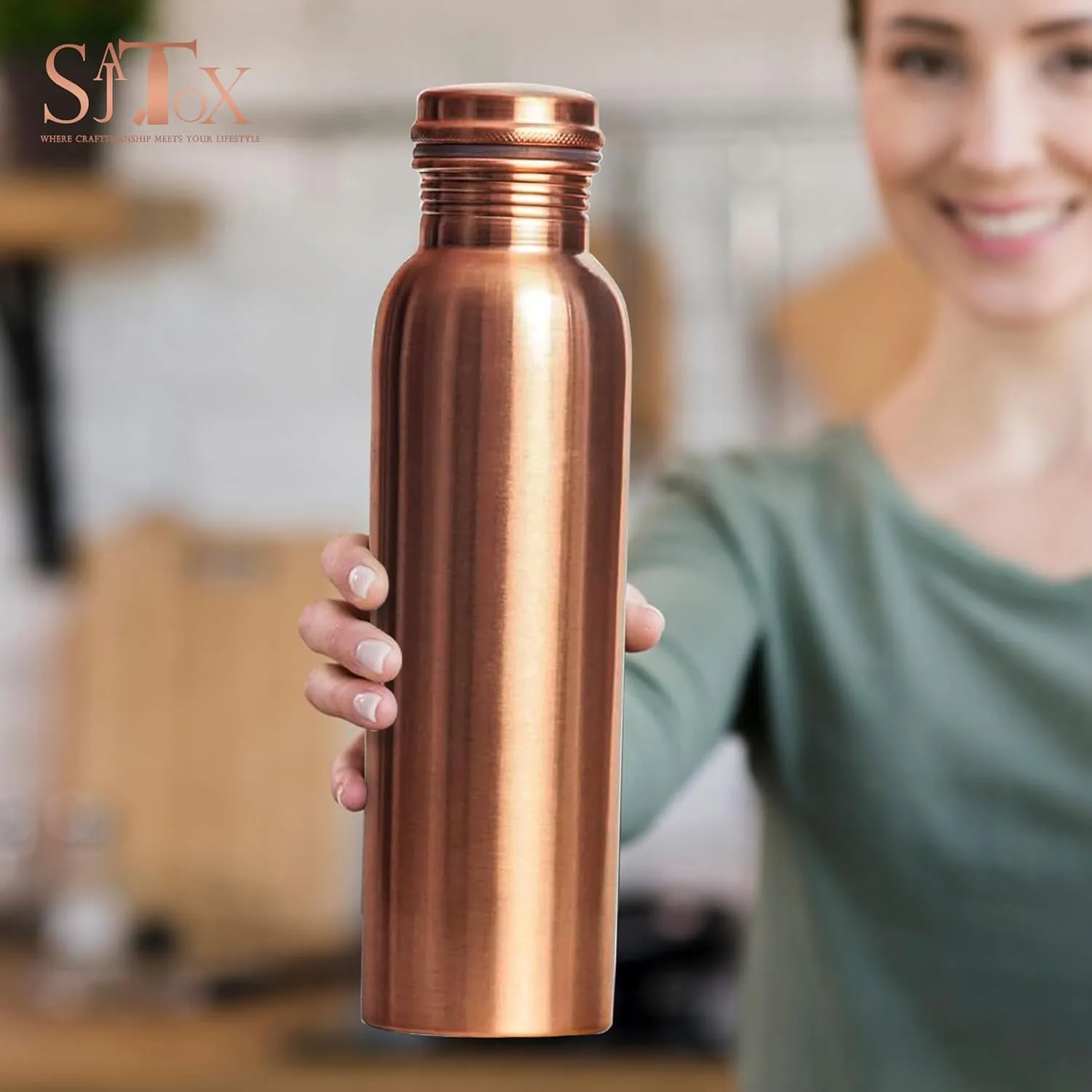 Pure Copper Water Bottle - Indian Handmade Copper Bottle for Drinking Water at Travel, Hiking, Gym, Office, Outdoor - 32 OZ / 950 ml