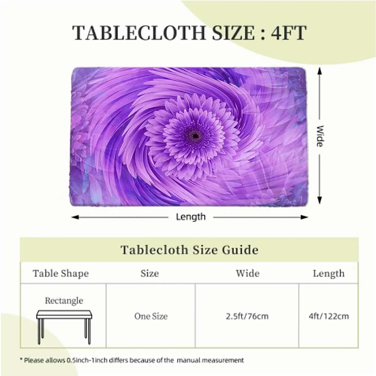 Purple Blue Tablecloth Elastic Edge Fitted Spectral Color Motion Graphic Picnic Table Tablecloth Covers Set for Picnics Indoor and Outdoor Dining Circle Mandala Fits up 4 Foot Tables