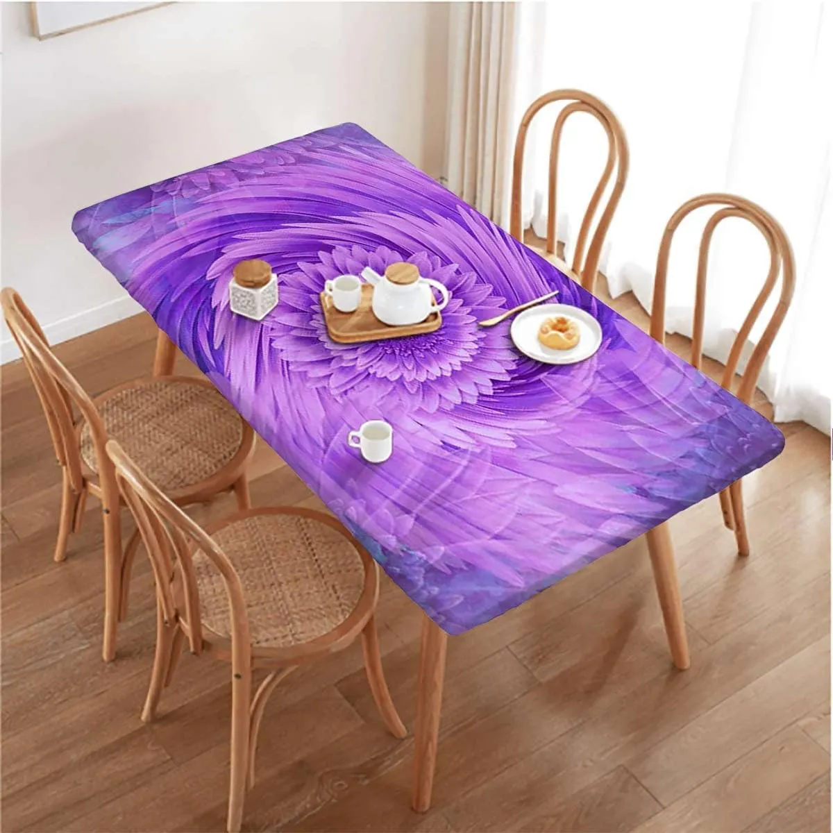 Purple Blue Tablecloth Elastic Edge Fitted Spectral Color Motion Graphic Picnic Table Tablecloth Covers Set for Picnics Indoor and Outdoor Dining Circle Mandala Fits up 4 Foot Tables