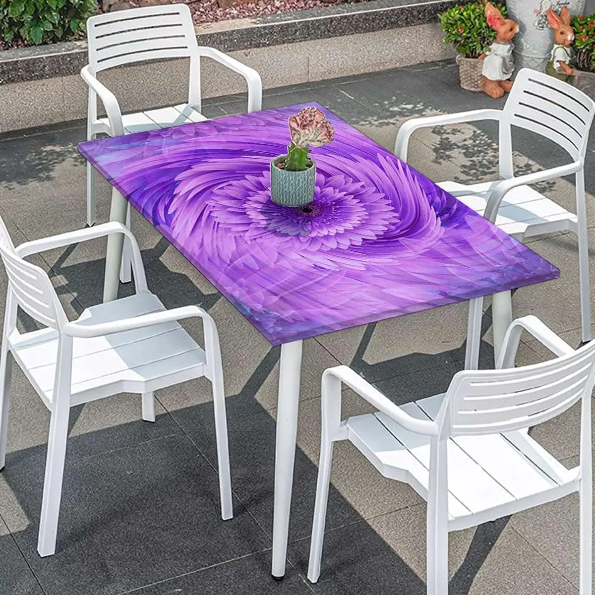 Purple Blue Tablecloth Elastic Edge Fitted Spectral Color Motion Graphic Picnic Table Tablecloth Covers Set for Picnics Indoor and Outdoor Dining Circle Mandala Fits up 4 Foot Tables